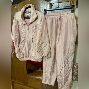 Janeve Pale Dusty Pink Silk Tracksuit Set, L